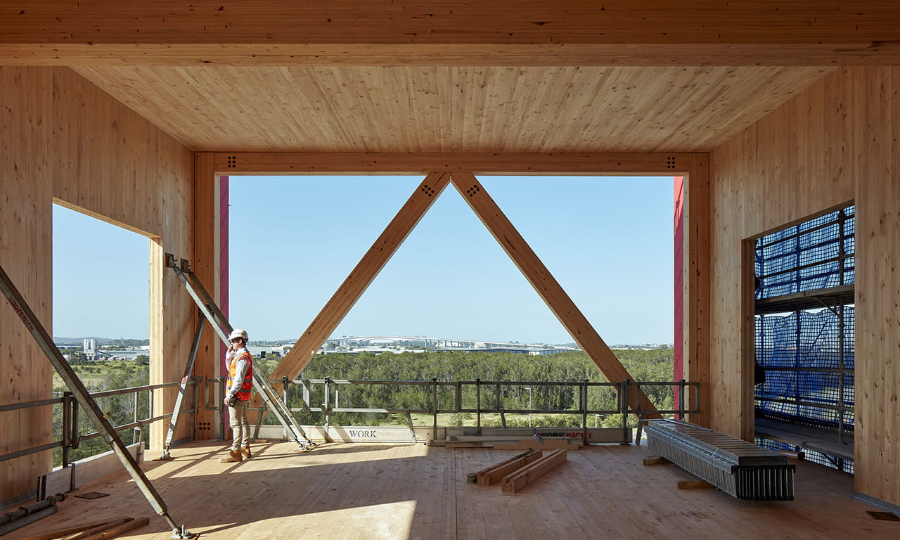 Inverted 'v' structural support doubles as an aesthetic feature of the building.