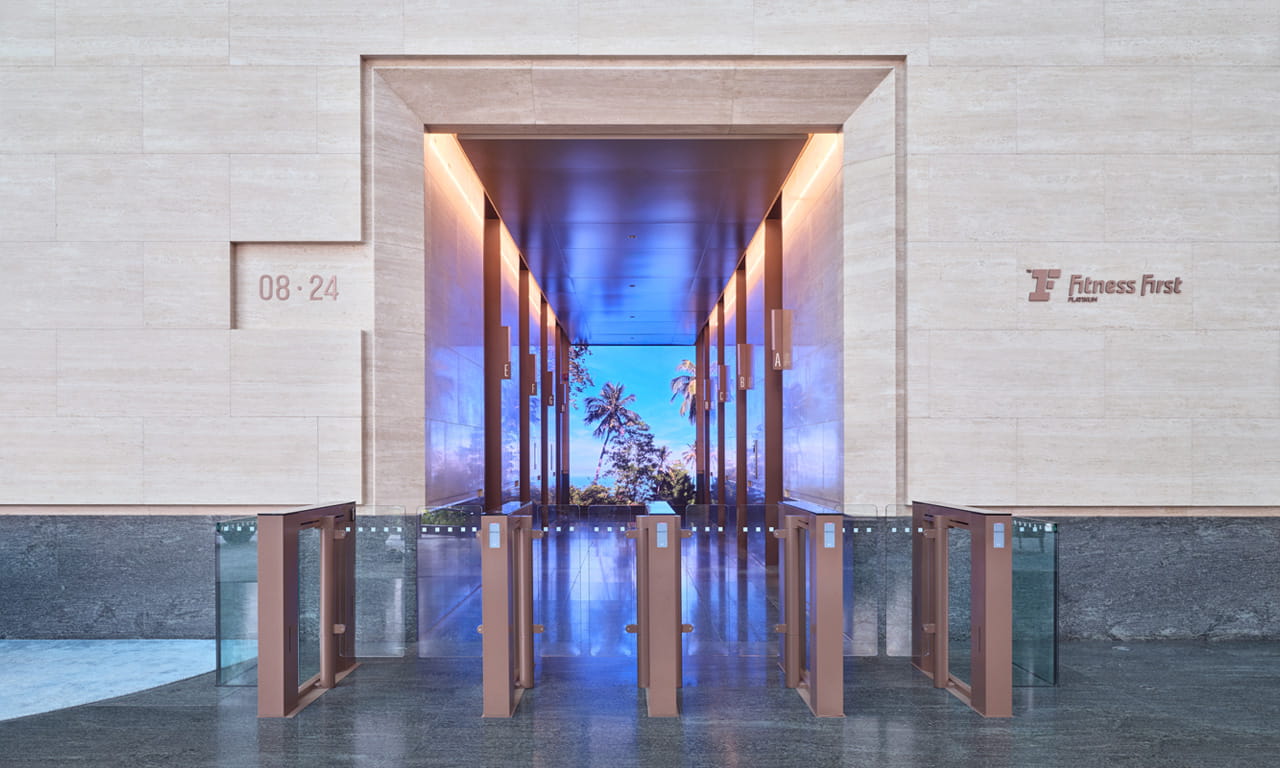 Upgraded turnstiles at the North Tower enhance security and flow in the lobby spaces.