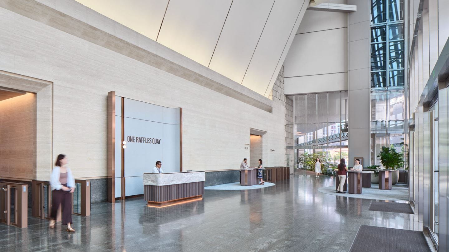 One Raffles Quay grand lobby and reception area. Image courtesy of Christopher O’Grady.