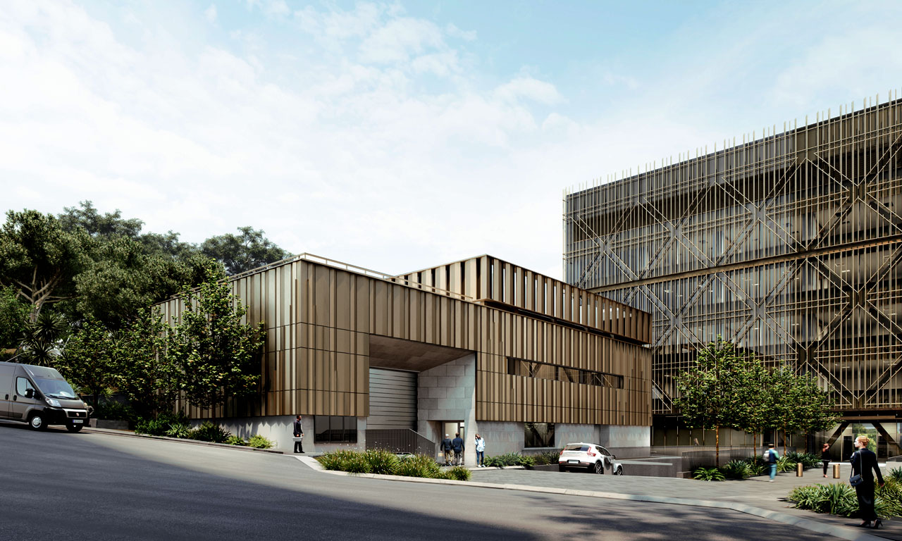 The Ballantrae Place Building entrance will centralise the precinct's deliveries and logistics while enhancing the security of Parliament. Image courtesy of Visualisations by One to One Hundred (OTOH).