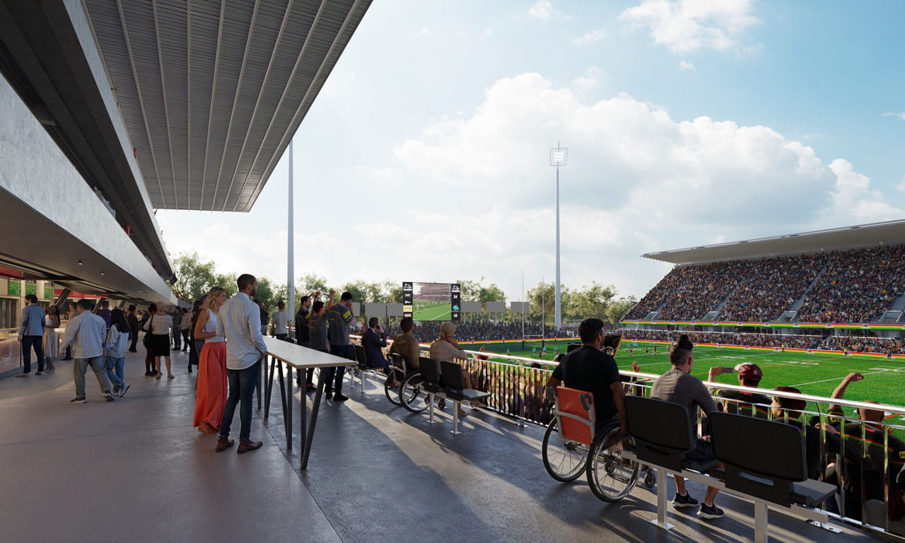Western concourse and grandstand features corporate suites, media boxes and function rooms.