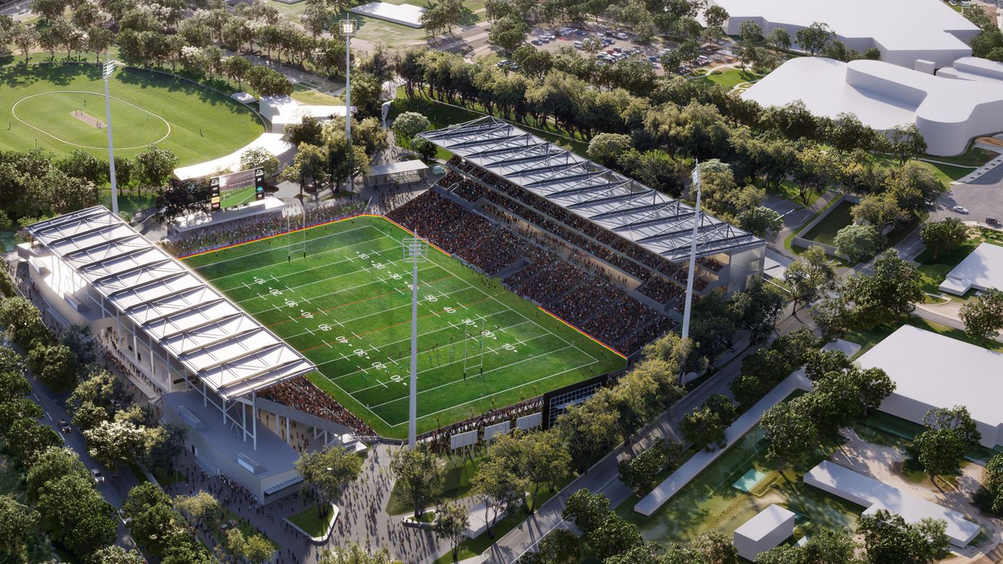 Artist impression of Penrith Stadium and surrounds.
