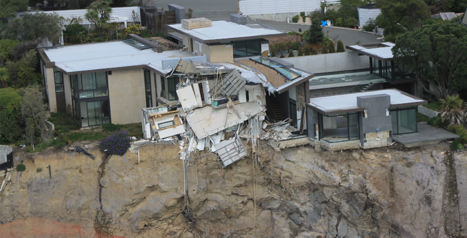 One of the many houses impacted by the earthquake, at Port Hills, Christchurch.