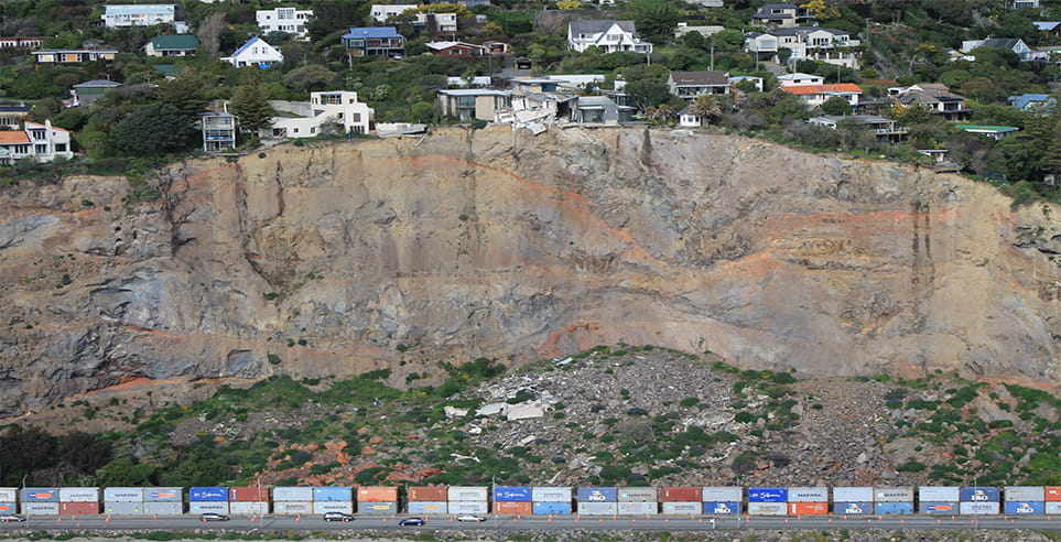 A view of the step cliff at Port Hills, Christchurch. 