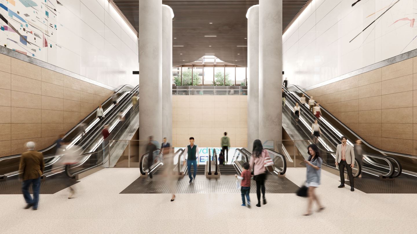 Commercial tower, Parkline Place is being built above the northern entrance of Gadigal Station and will be the workplace for as many as 5,000 people.