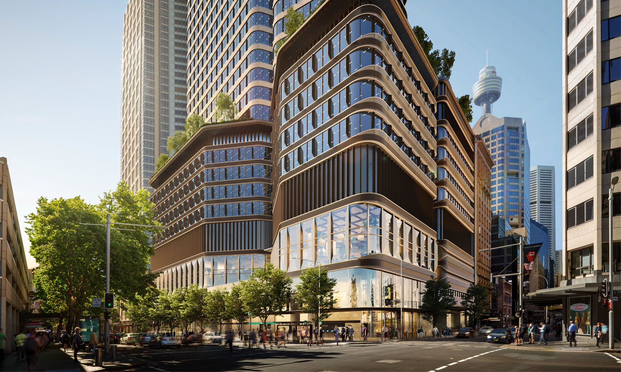 The iconic Parkline Place precinct will sit over the entrance of Gadigal Station.