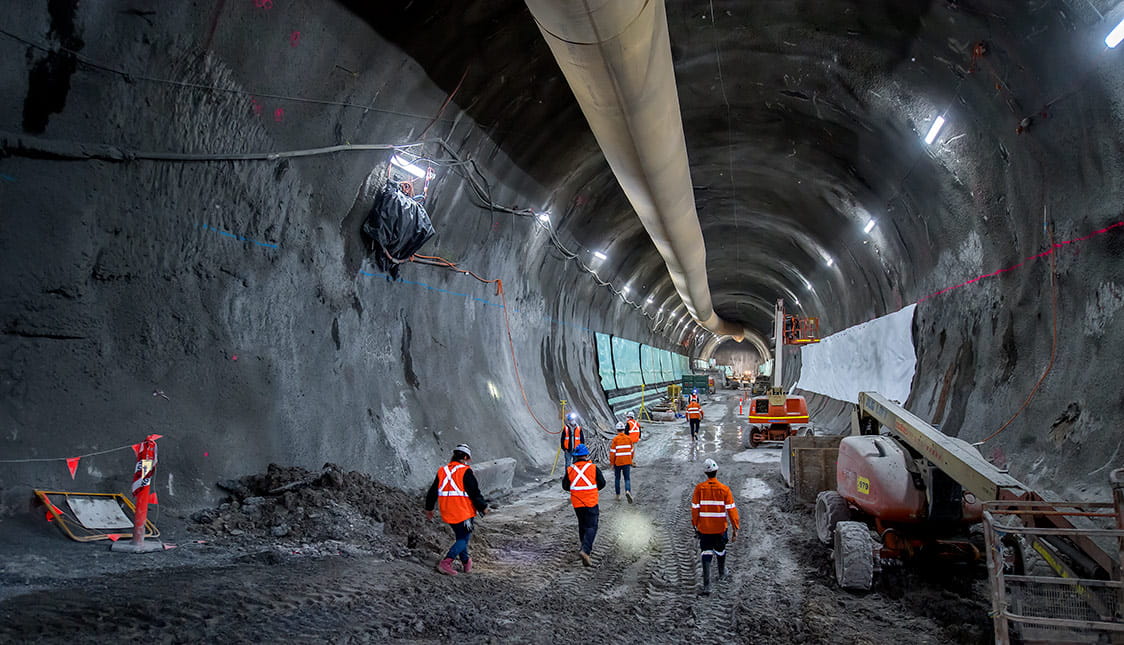 The northern cavern of Gadigal Station, constructed approximately 17 metres below ground level.