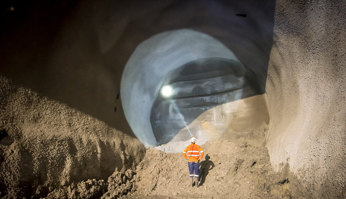 The northern cavern of Gadigal Station, constructed approximately 17 metres below ground level.
