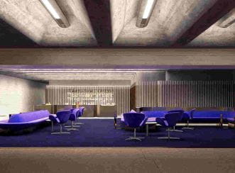 Lounge area and cafe. Image courtesy of Studio Magnified (acq. by Aurecon 2018).
