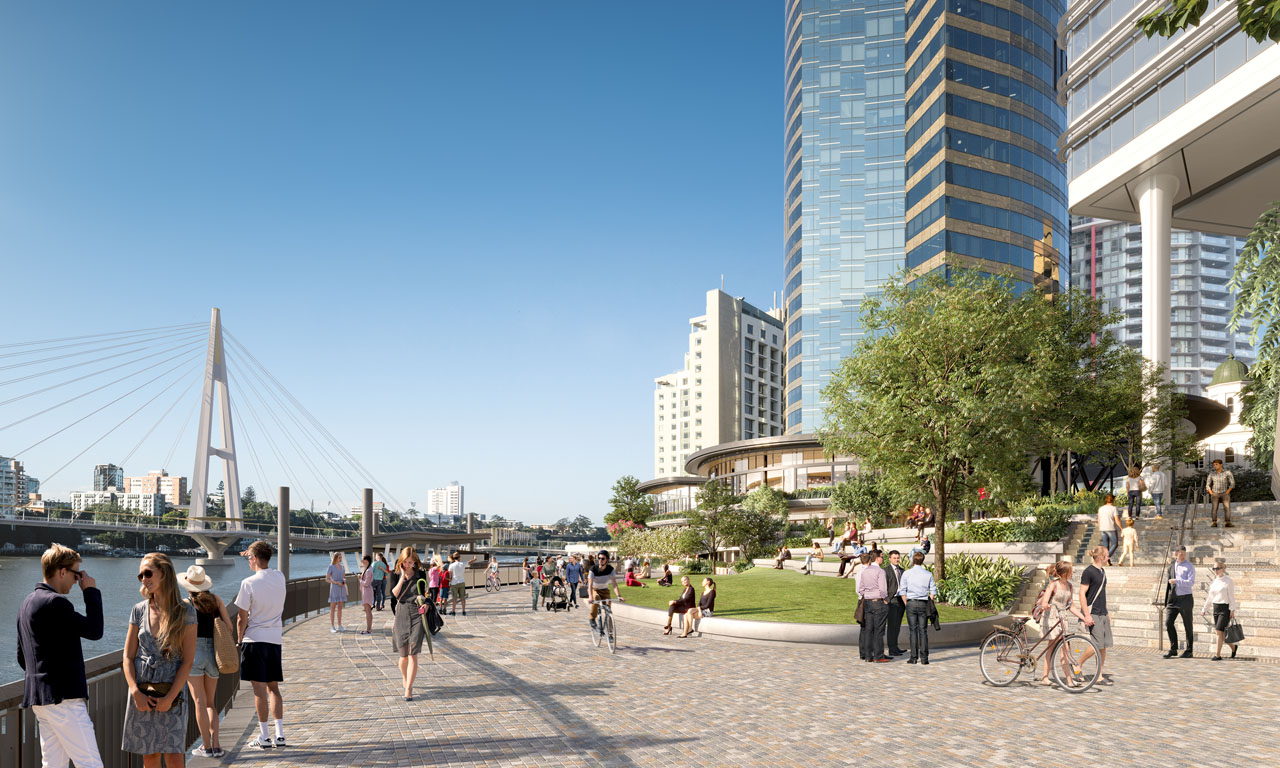Dexus is making a significant investment at the river level to create a public and open space that is accessible 24/7. Concept image supplied by Dexus.