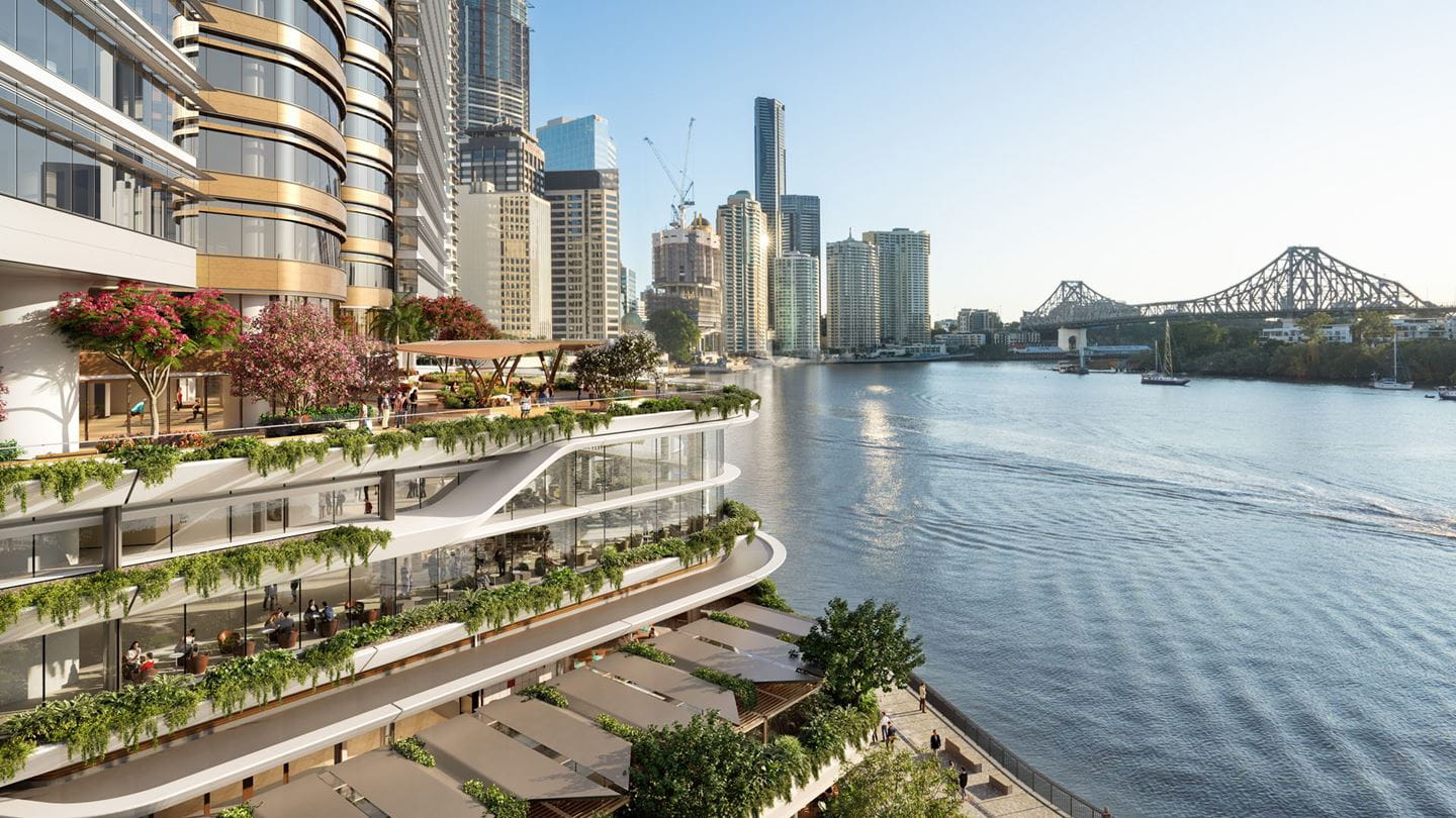 The transformation of the Waterfront will deliver a global-standard business and tourist destination that aims to maximise its prime riverside location. Concept image supplied by Dexus.