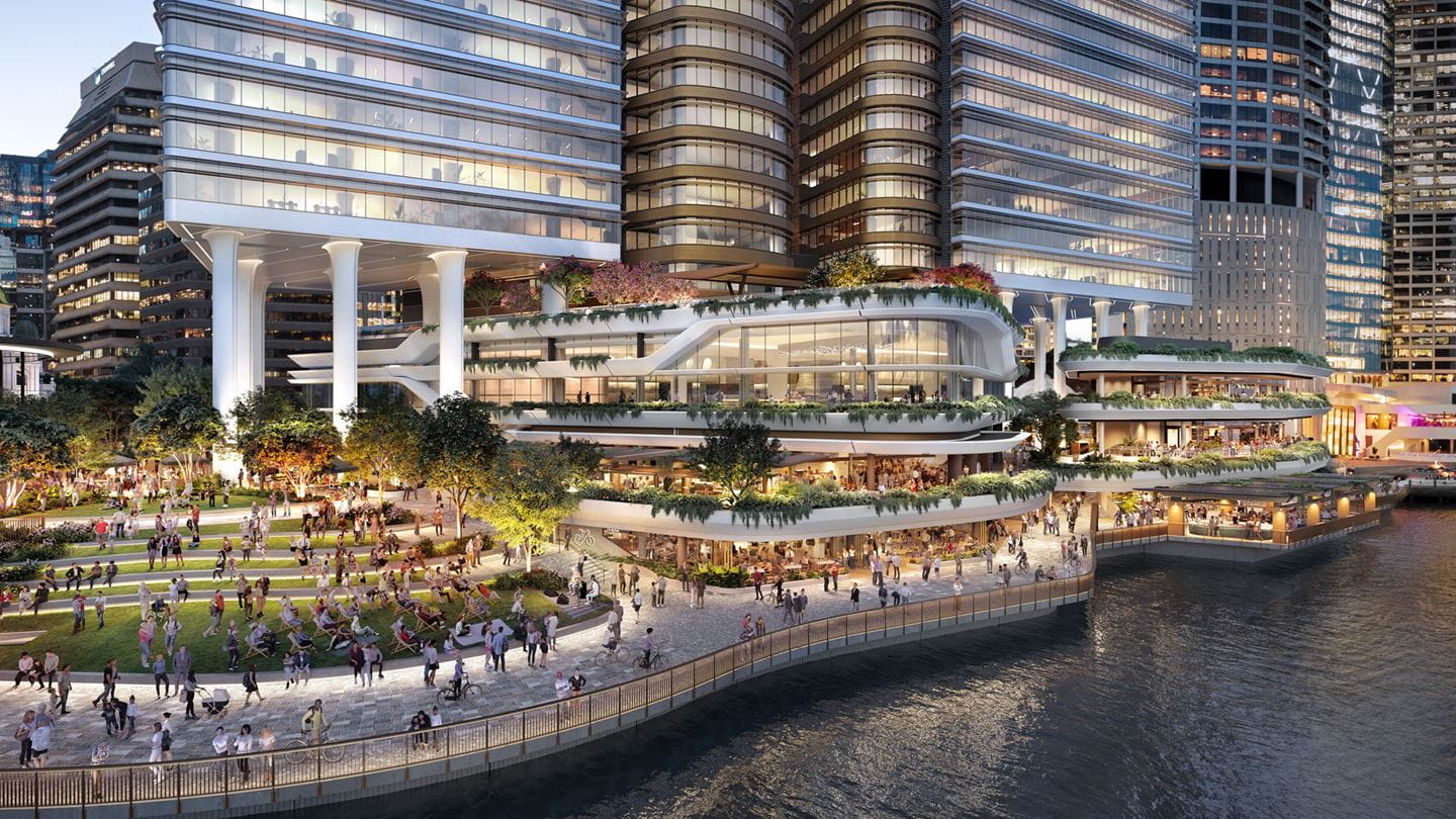 Transforming the Waterfront Brisbane into a leisure and tourist destination precinct. Concept image supplied by Dexus.