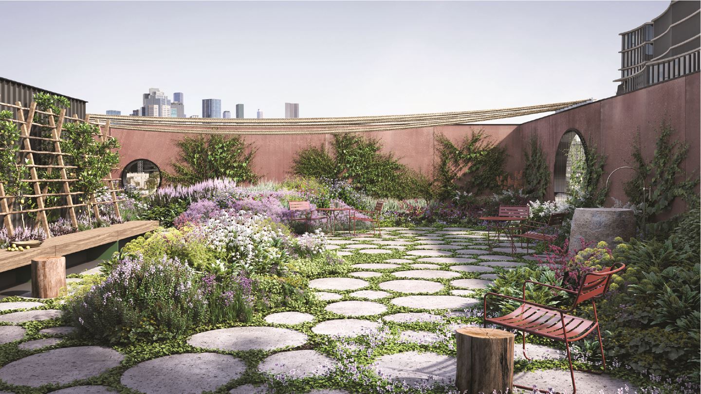Render of rooftop with sustainable features and rainwater capture. Courtesy of Impact Investment Group.