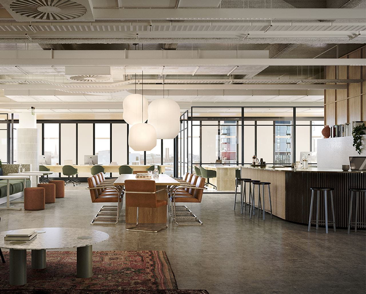 Using a fully composite approach to the timber design allowed for larger column-free spaces. Courtesy of Impact Investment Group.