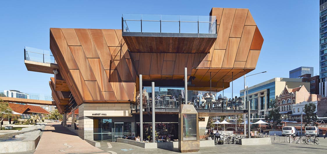 This market hall for local businesses, cafes and restaurants is available in Yagan Square. Image courtesy of Peter Bennetts