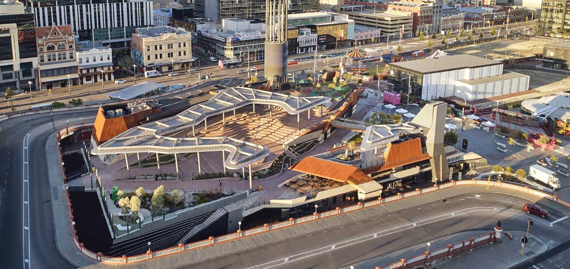 Set across one hectare, this landmark piece of cultural and civic infrastructure has reinvigorated Perth’s CBD. Image courtesy of Peter Bennetts
