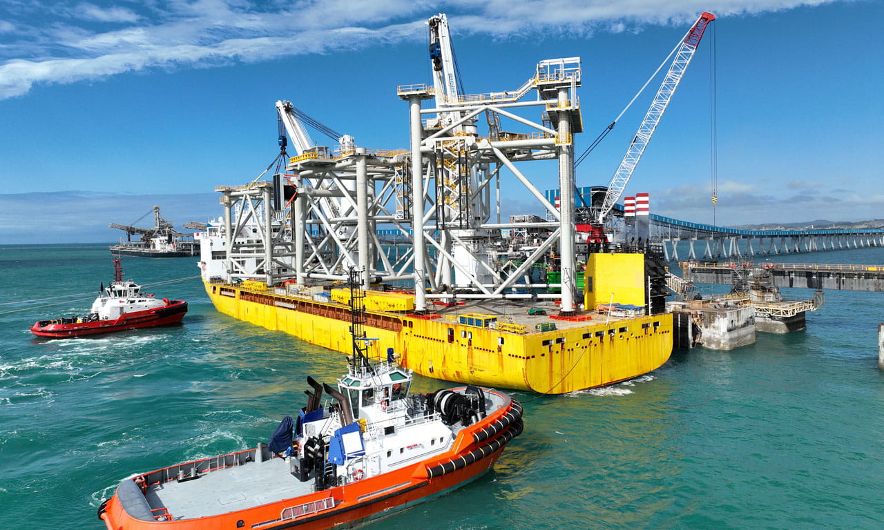 New steel jacket structures, prefabricated off-site, being readied for installation – including a 1,080-tonne jacket.