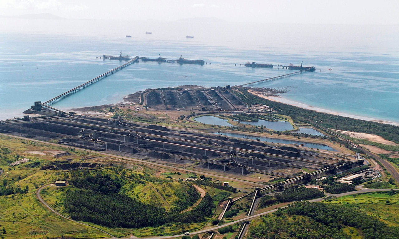 Aerial view of Hay Point Terminal in Mackay, Queensland.