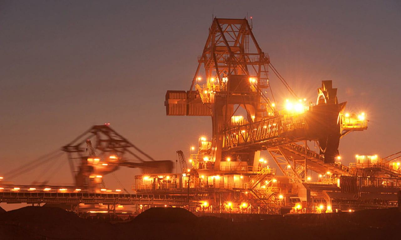 Newcastle Coal Infrastructure Group (NCIG) Coal Export Terminal at night.