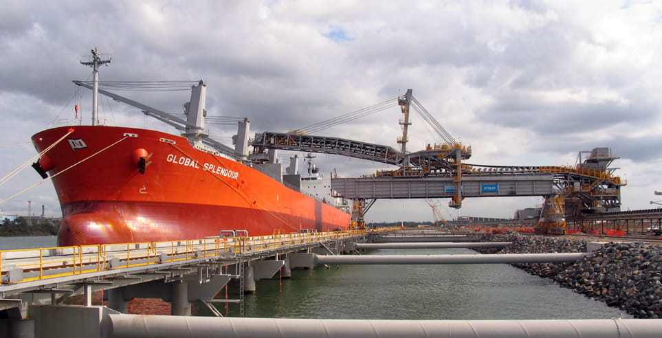 A ship waiting in port at the Newcastle Coal Infrastructure Group Terminal.