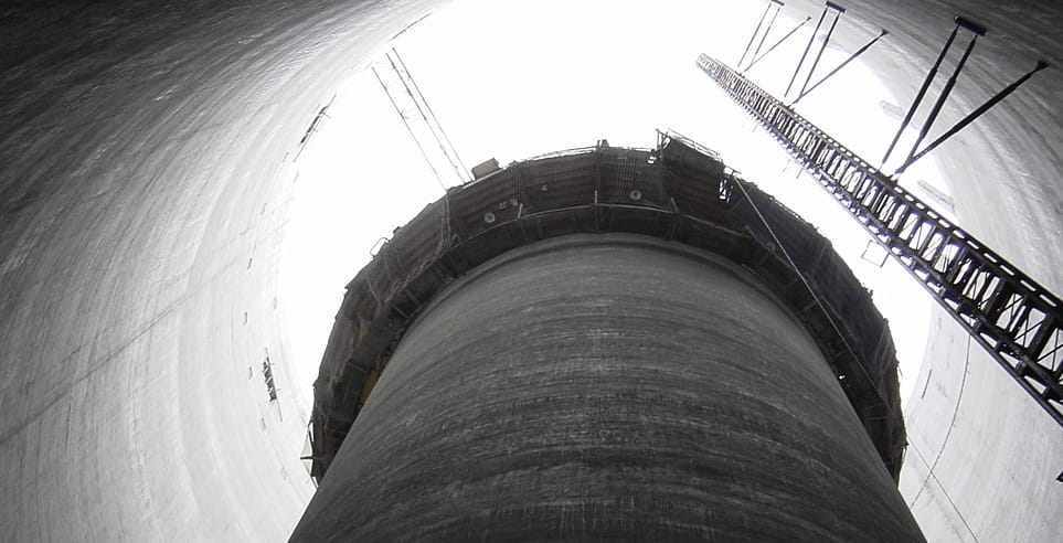 Looking up at the Pan United Cement Silo.