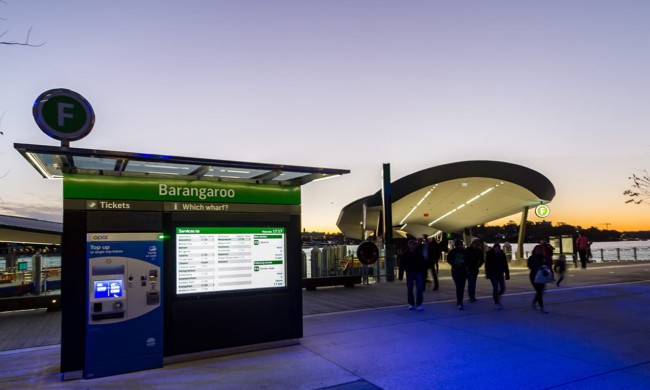 It is estimated that 8,000 customers move through the Barangaroo wharves every day, with up to 30,000 during major events.