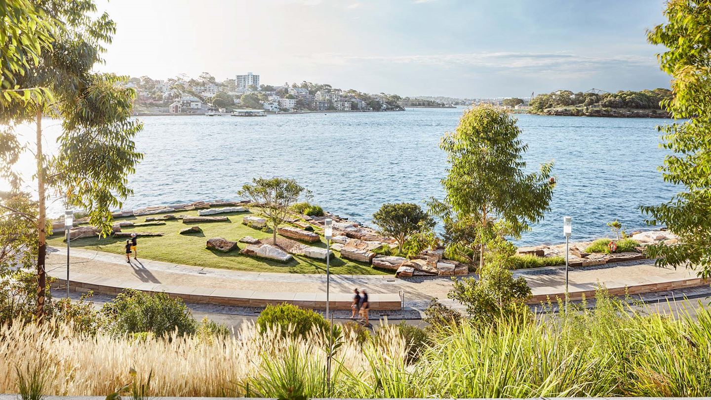 Landscaping at the historical Barangaroo Reserve’s sandstone foreshore.