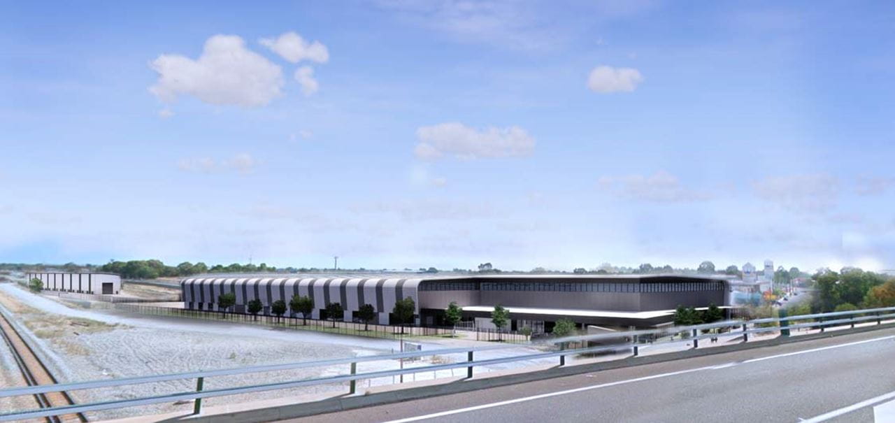 Distance view of what the new $46 million Railcar Assembly Facility at Bellevue will look like.
