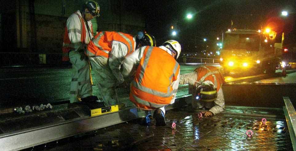 Close up of work being carried out as part of the Bridge Work Alliance on the Sydney Harbour Bridge.