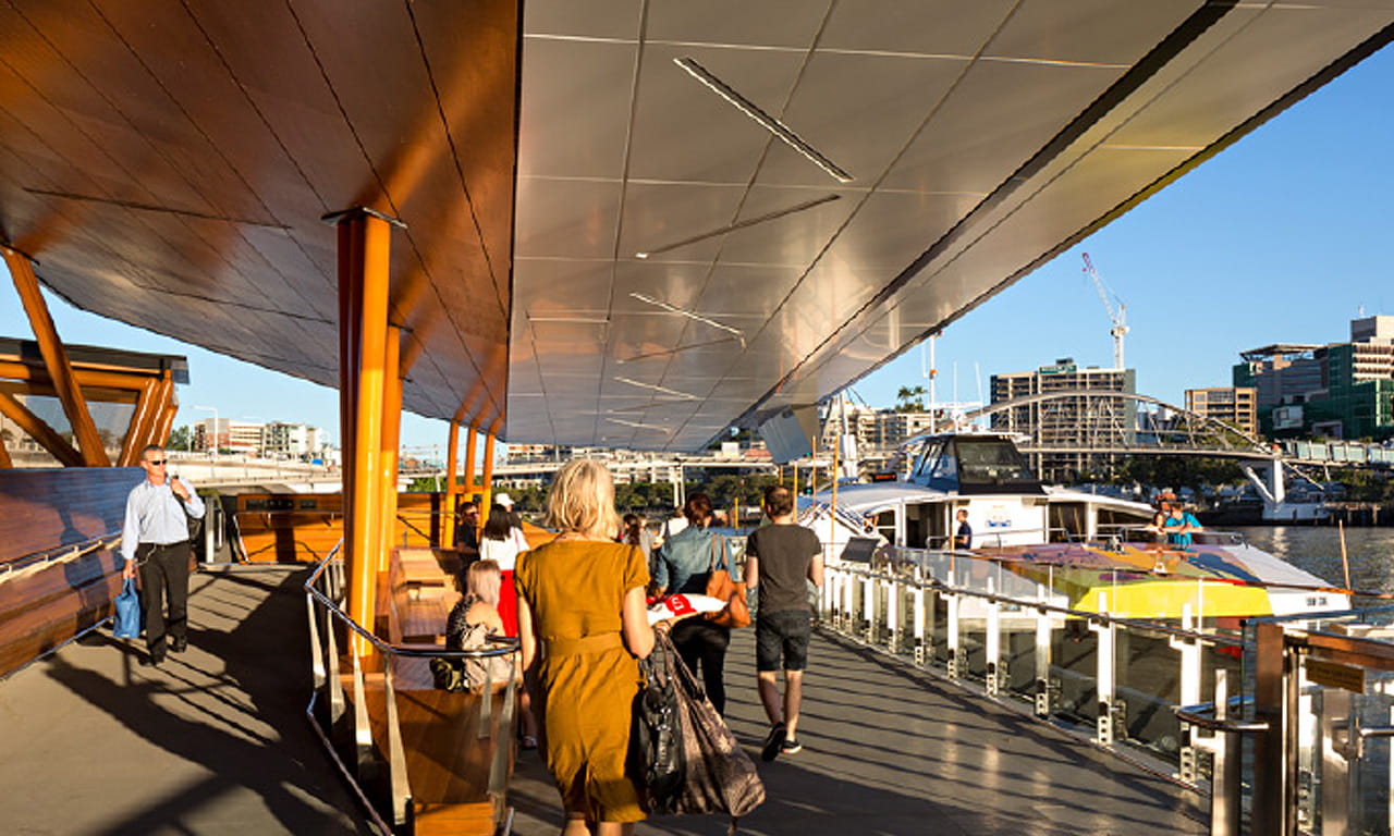 The Brisbane Ferry terminals deliver a modern, ambitious and elegant, but also accessible for all, architectural and engineering design.