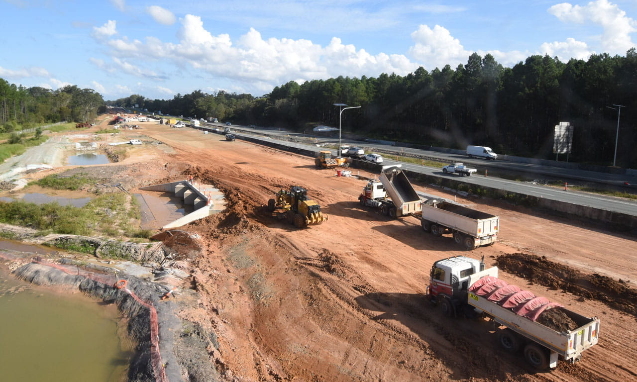 Earthworks of the new southbound Bruce Highway carriageway.