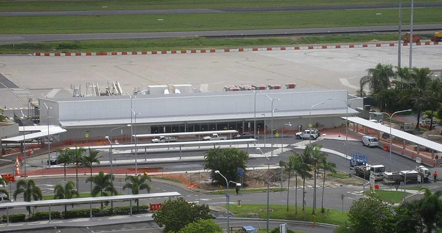 Aerial view of the Cairns Airport, gateway to the World Heritage Great Barrier Reef and tropical rainforests of North Queensland.