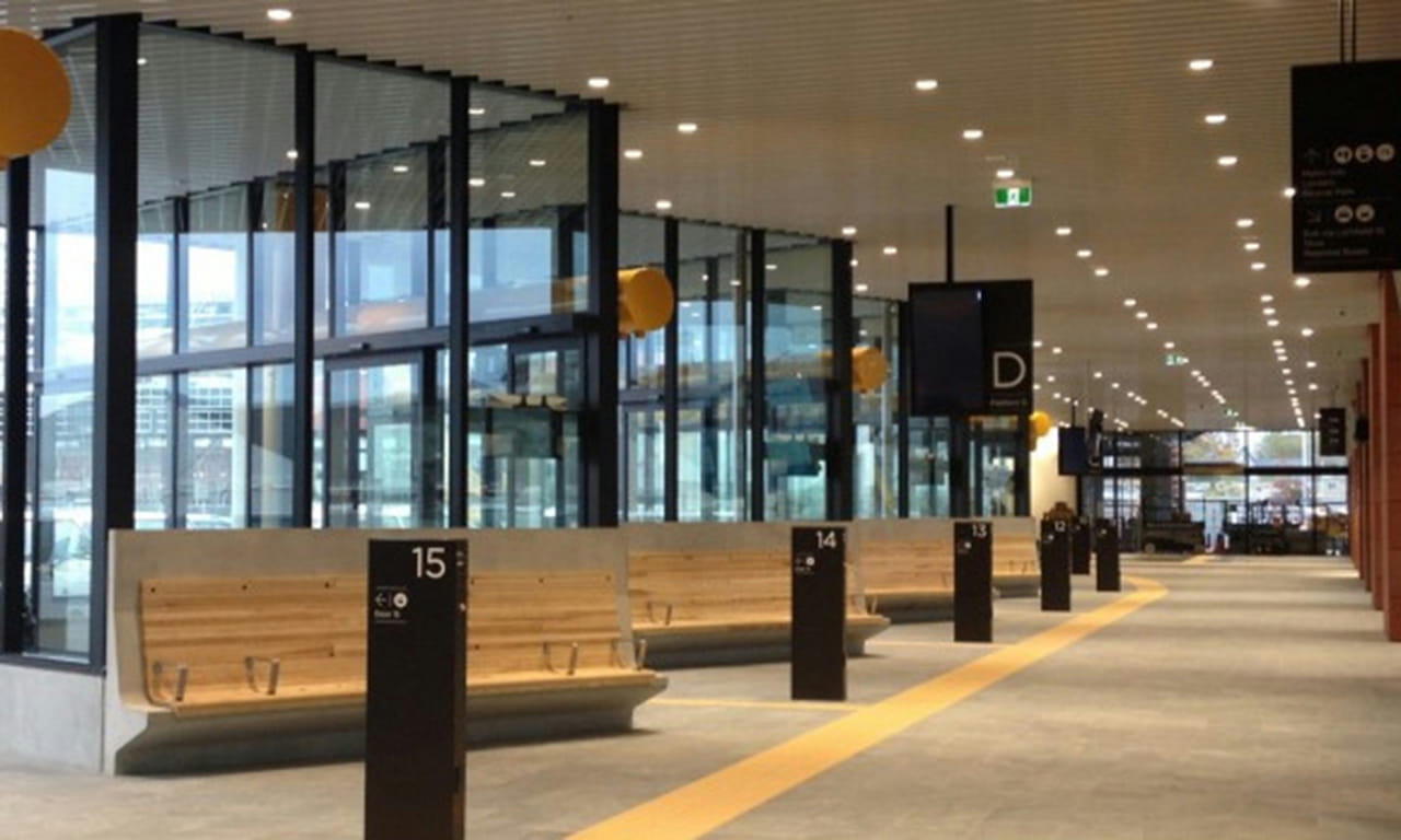 Christchurch Bus Interchange includes a double-height, vaulted roof which allows light to enter the space.
