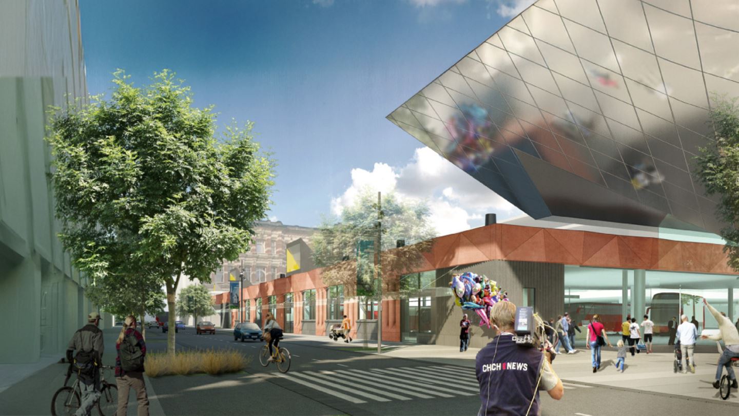 Concept design of the Christchurch Bus Interchange. Image courtesy of Architectus.
