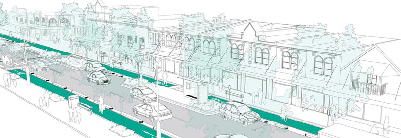 Cycleway Design Toolbox - Overview Perspective: Unidirectional Street  