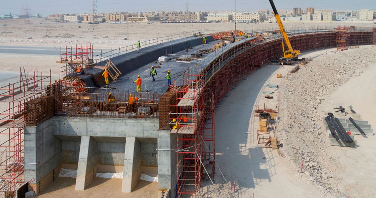 One of the eight multi-level interchanges being built as part of the strategic East West Corridor in the south of Doha.