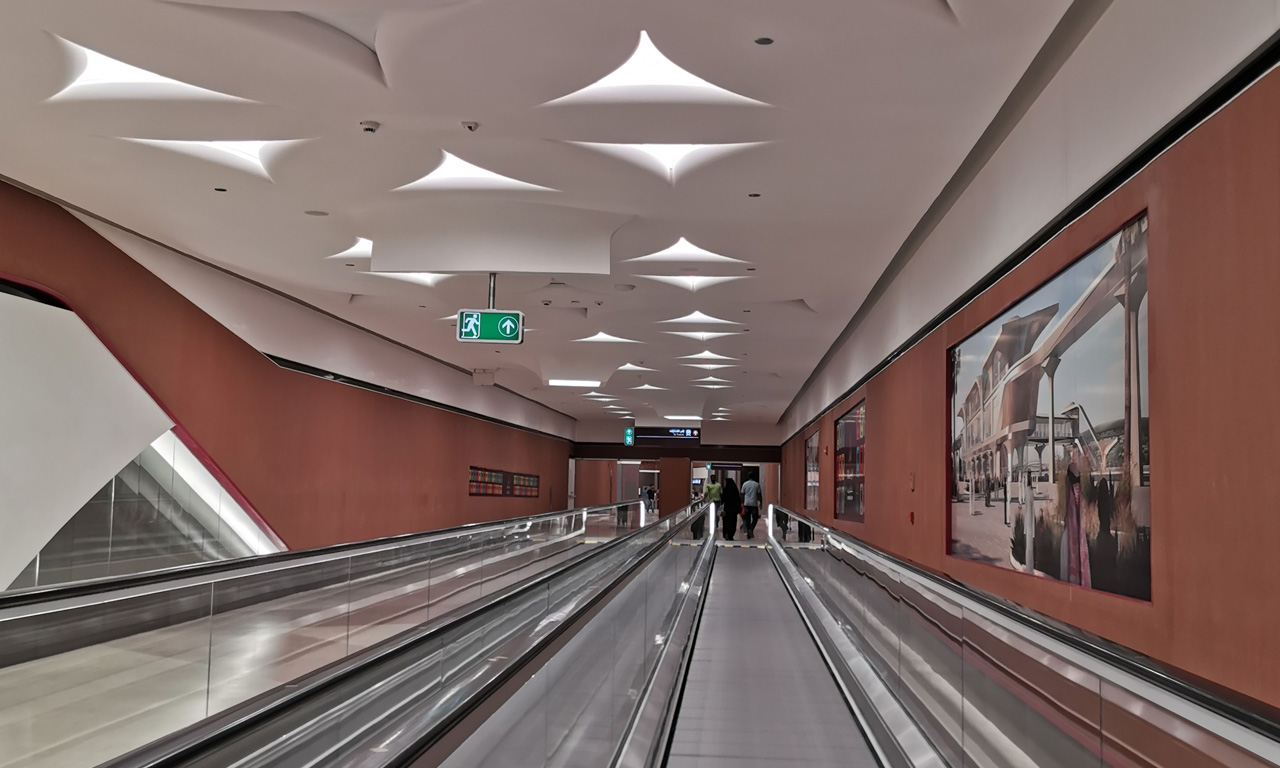 A travelator inside the Doha Metro Red Line train station.