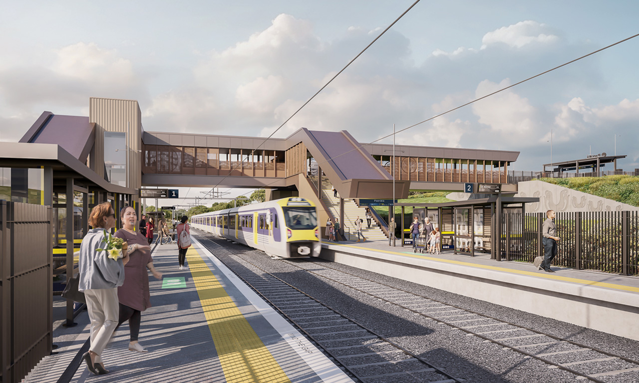 To help people get to where they’re going safely, KiwiRail are delivering three new rail stations at Drury Central, Drury West and Paerātā.