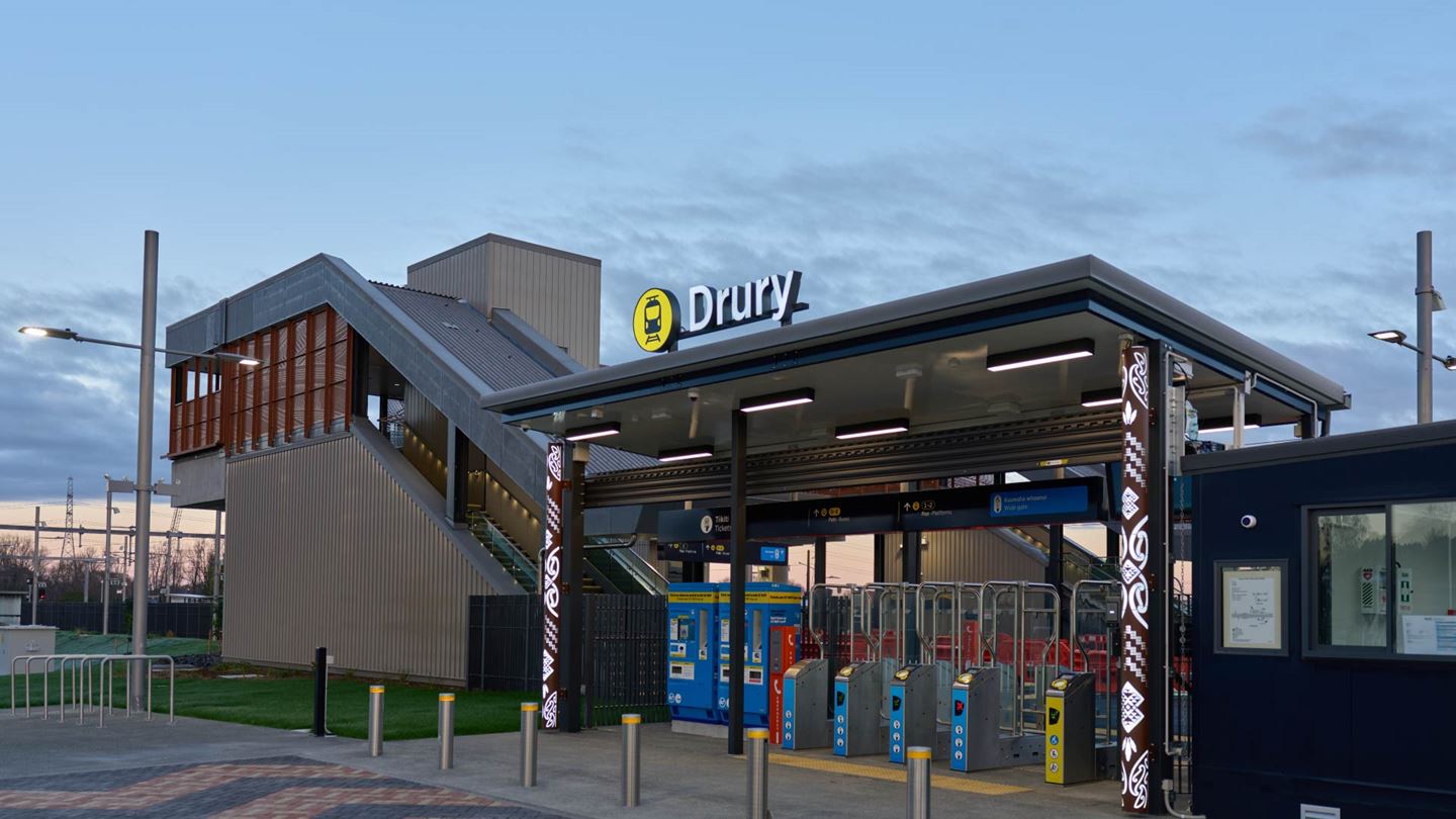 Ticket gates at entrance to Drury Rail Station, Auckland, New Zealand.