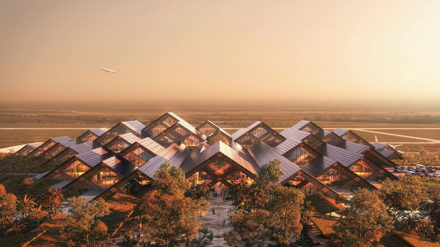 Bhutan's International Airport infuses modern engineering solutions with cultural heritage to deliver sustainable connectivity. Image courtesy of BIG-Bjarke Ingels Group.