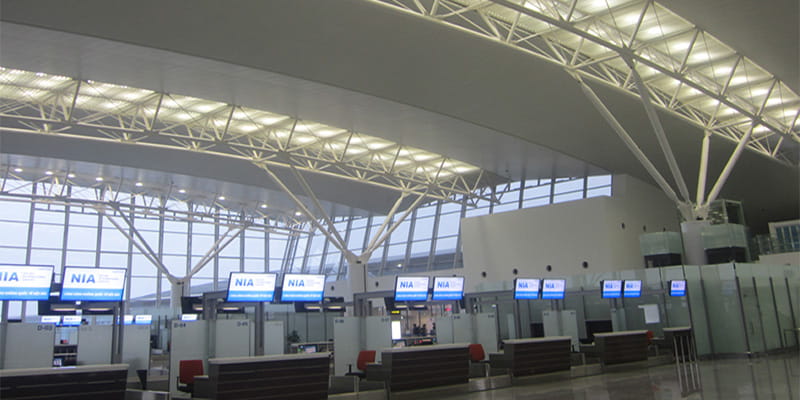 Check-in counters at Hanoi International Airport Terminal 2.