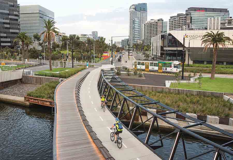View from the Jim Stynes Bridge towards the road. Image courtesy of John Gollings.