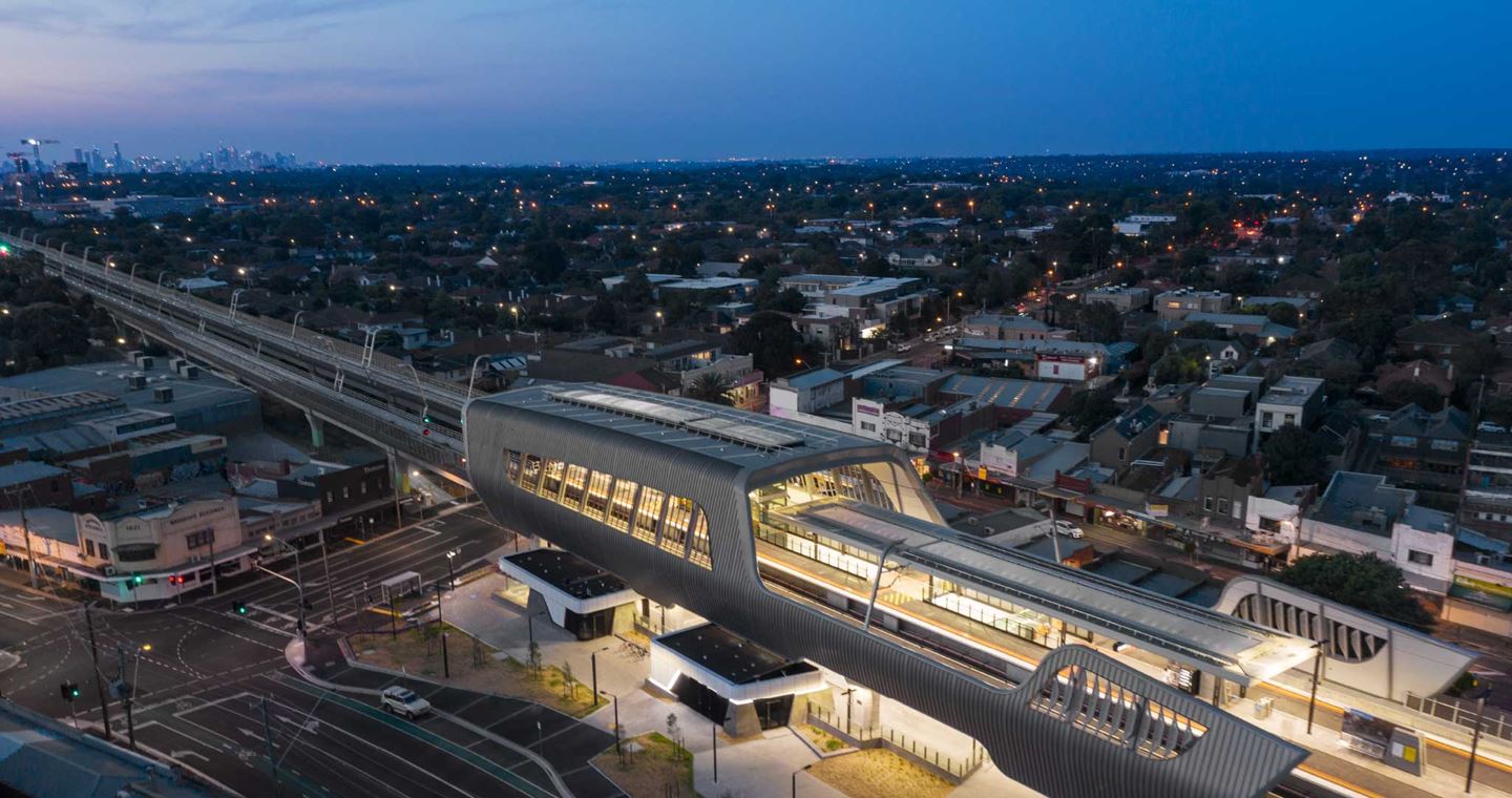 The Level Crossing Removal Project enhanced the liveability of communities and reduced travel times for road users. Image courtesy of Peter Clarke Photography.