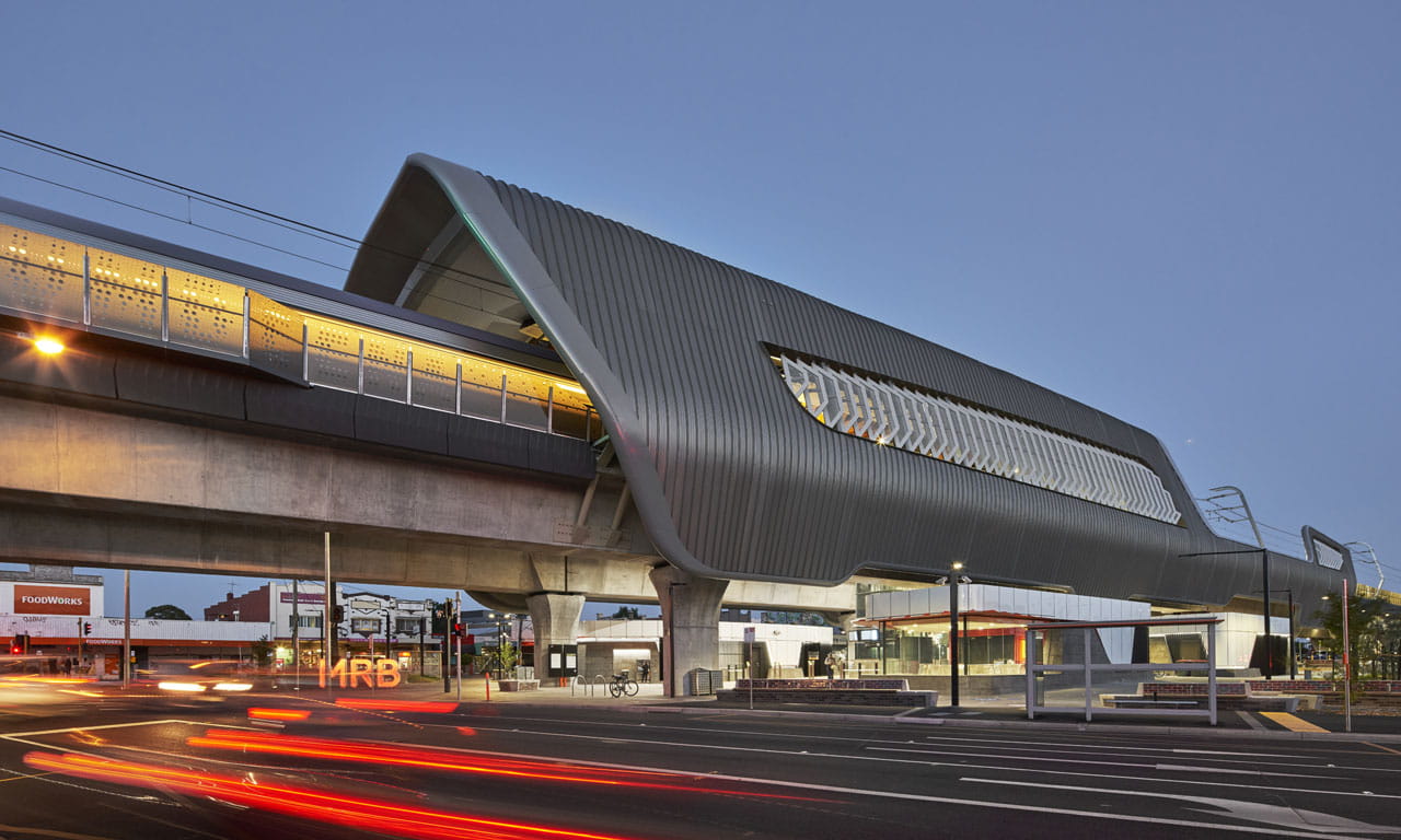 Sky rail by night. Image courtesy of Peter Clarke Photography.