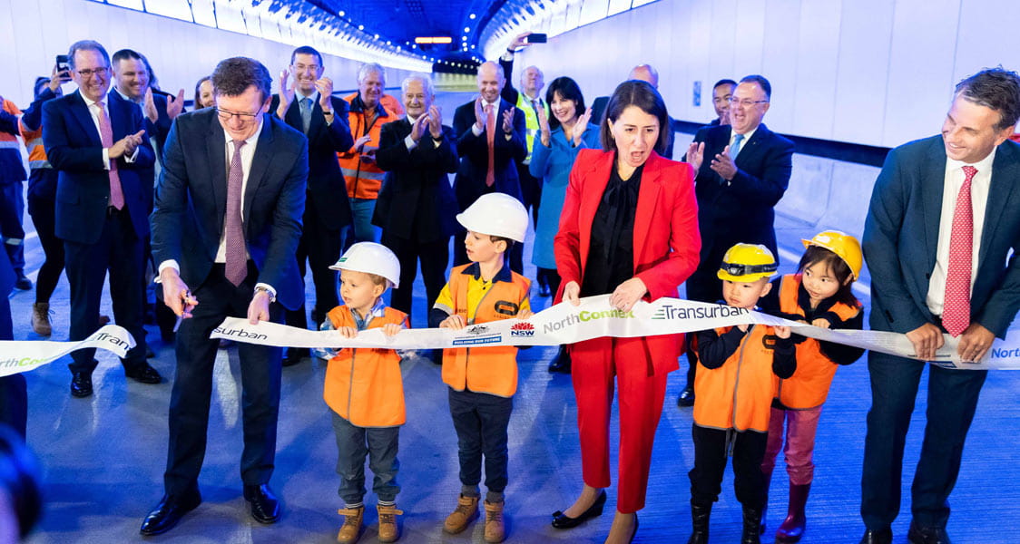 Federal Urban Infrastructure Minister Alan Tudge (left) cut the ribbon along with NSW Premier Gladys Berejiklian (centre) at the NorthConnex opening ceremony.