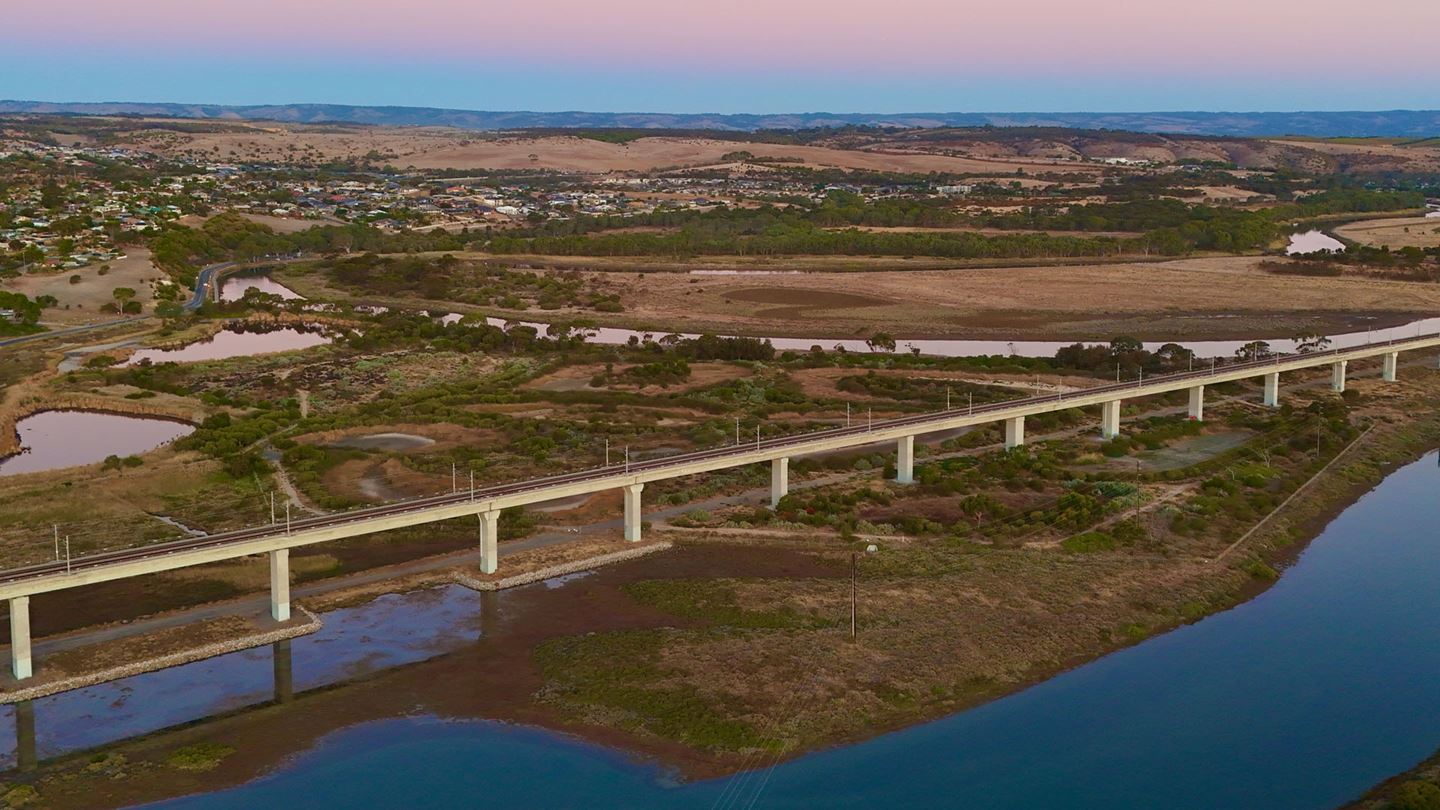Onkaparinga Valley Bridge an elevated rail bridge and suburban railway line.