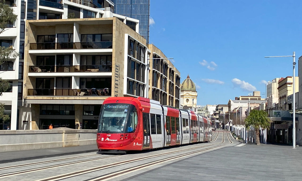 Parramatta Light Rail operating through the CBD.