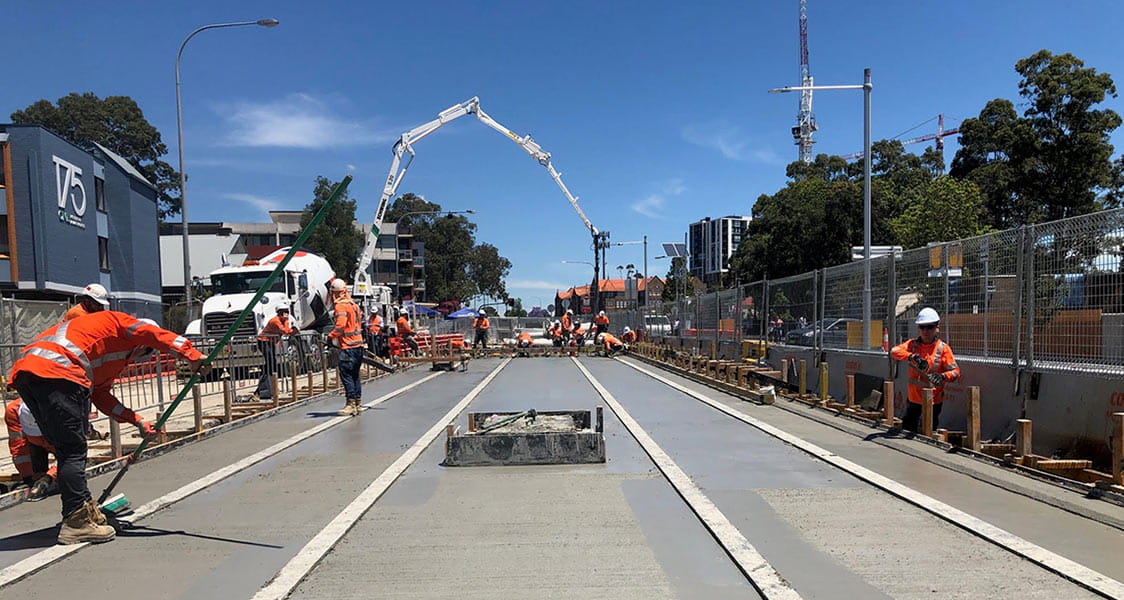 The Parramatta Light Rail includes a NSW first, embedding Macro Synthetic Fibres in concrete for the track form.