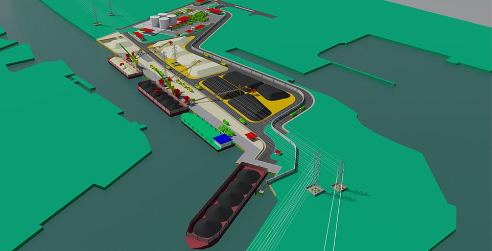 Digital rendition of the Pelindo Kali Japat Integrated Barge Terminal.