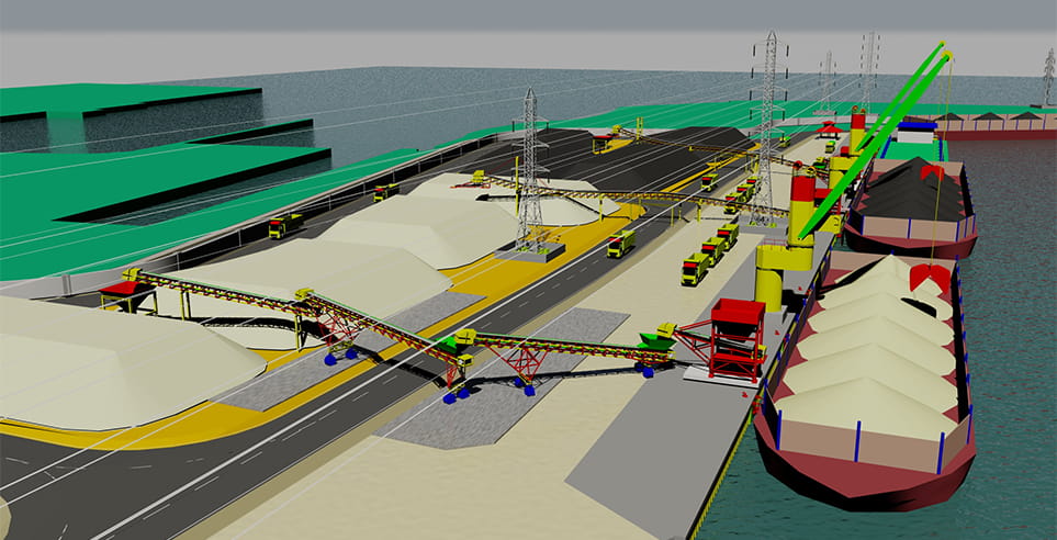 Digital rendition of the Pelindo Kali Japat Integrated Barge Terminal.